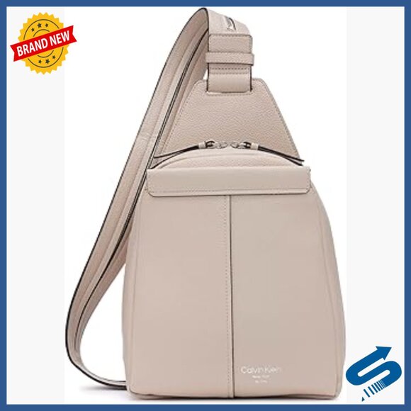 Vegan Leather Convertible Sling Backpack with 2 Pockets, Daypack Design